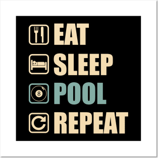 Eat Sleep Pool Repeat - Funny Billiard Lovers Gift Posters and Art